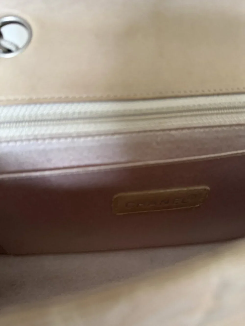 CHANEL Vintage 2003 Travel Line Flap Bag Beige White Silver Chain Medium + Box